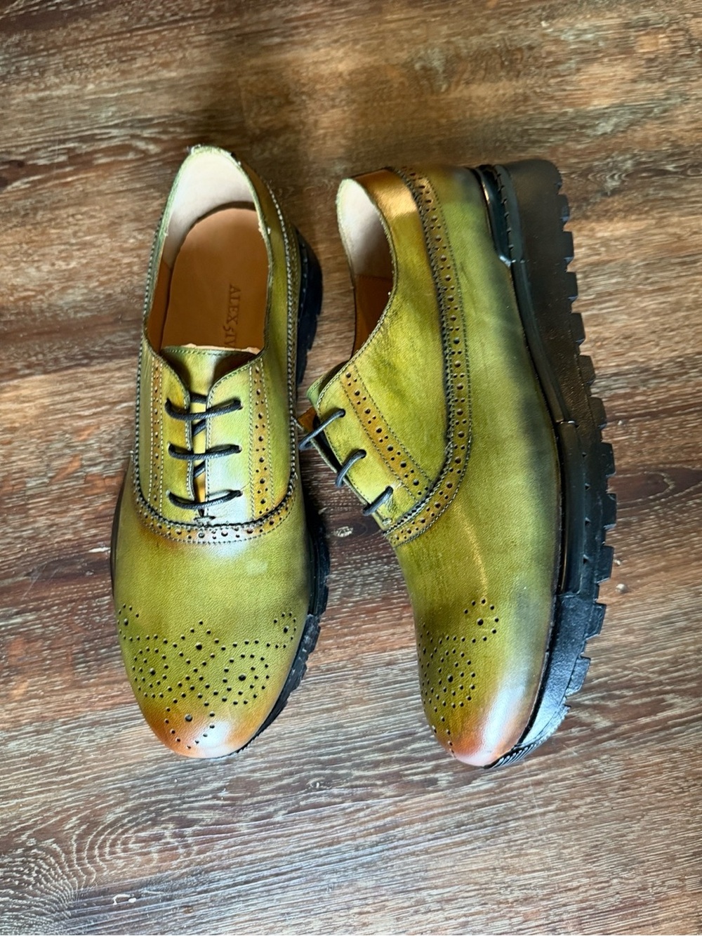 Men's Green Leather Wingtip Derby with Lug Sole
